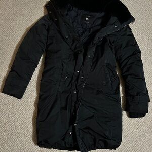Zara Woman Black Down Jacket faux fur lined trench length size Small